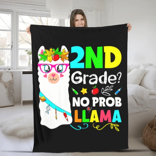 No Prob-Llama 2nd Grade Squad Back To School Teach Fleece Blankets