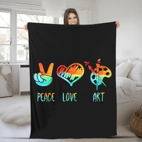 Peace Love and Art Teacher Back to School Art Teac Fleece Blankets