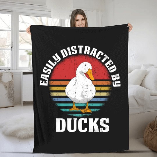 Easily Distracted By Ducks Duck Lover Fleece Blankets