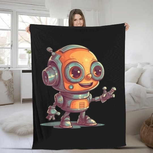 Cute waving robot illustration technology friendly Fleece Blankets