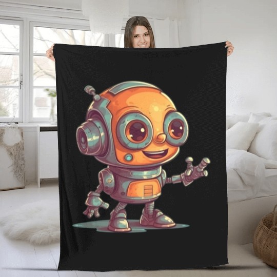 Cute waving robot illustration technology friendly Fleece Blankets