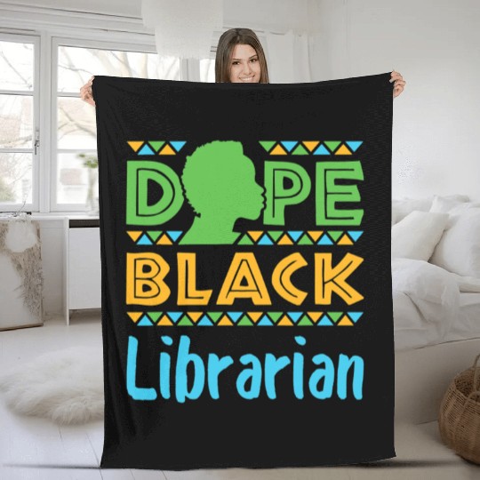 Dope Black Librarian Library Reading Books Fleece Blankets