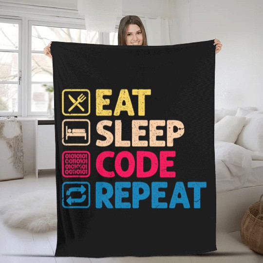 Eat Sleep Code Repeat Funny Binary Programmer Fleece Blankets