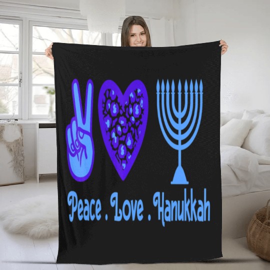 Peace Love Hanukkah 2021 Jewish Menorah Hanukkah C Fleece Blankets