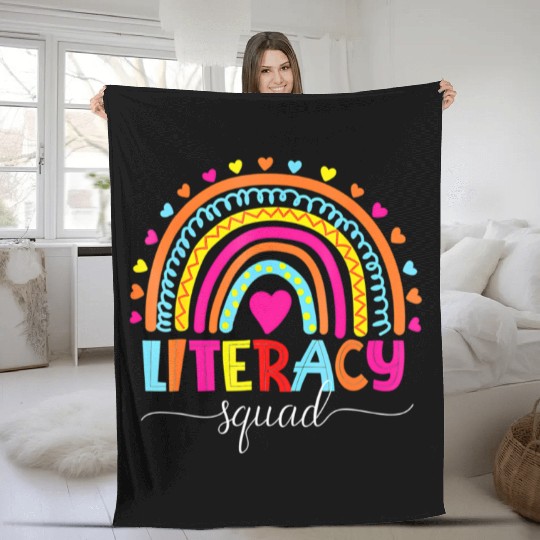 Literacy Squad Reading Teacher Rainbow Back To Sch Fleece Blankets