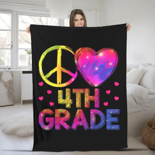 Tie Dye Peace Love 4th Grade Teacher Student Back Fleece Blankets