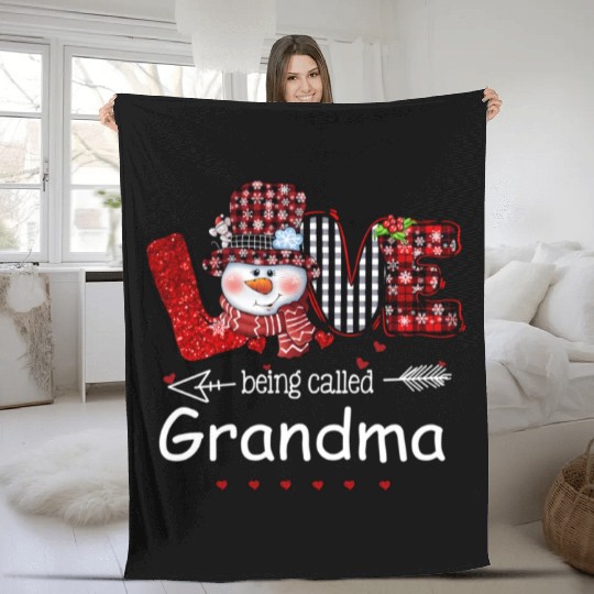 Love Being Called Grandma Snowman Red Plaid Fleece Blankets