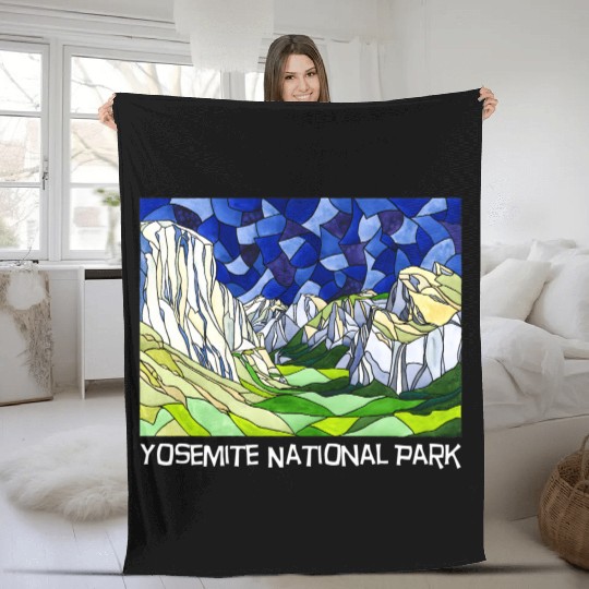 Yosemite Valley Stained Glass Style Fleece Blankets
