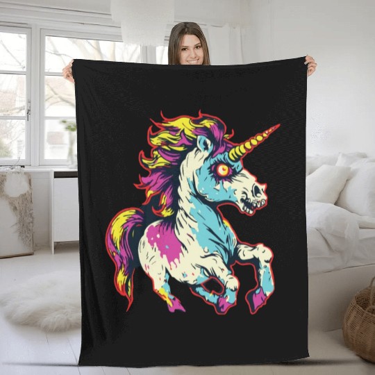Horror Scary Zombie Unicorn Vintage Fleece Blankets