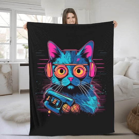 Blue Cat Fleece Blankets