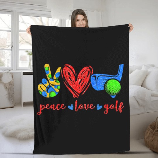 Peace Love Golf Cute Golf Lovers Fleece Blankets