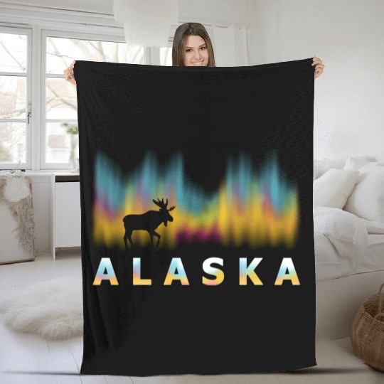 Alaa Day Reindeer With Polar Lights And Moose Fleece Blankets
