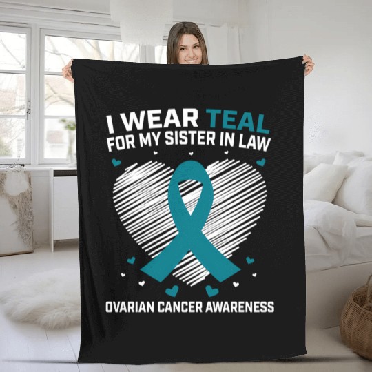 Heart I Wear Teal For Sister In Law Ovarian Fleece Blankets