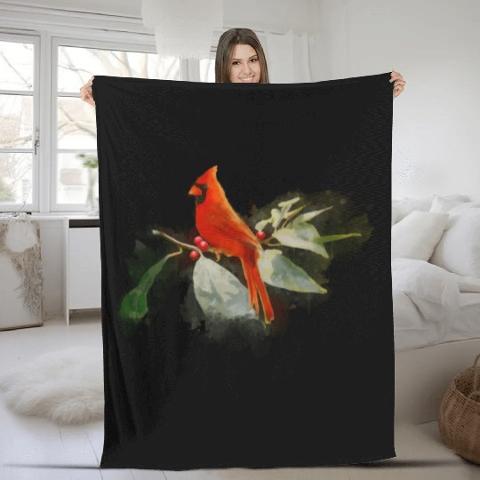 Wild Red Cardinal Bird Fleece Blankets