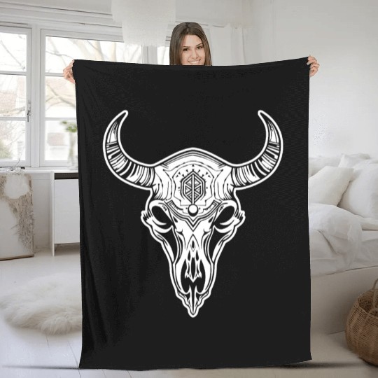 Cow Skull Boho Fleece Blankets