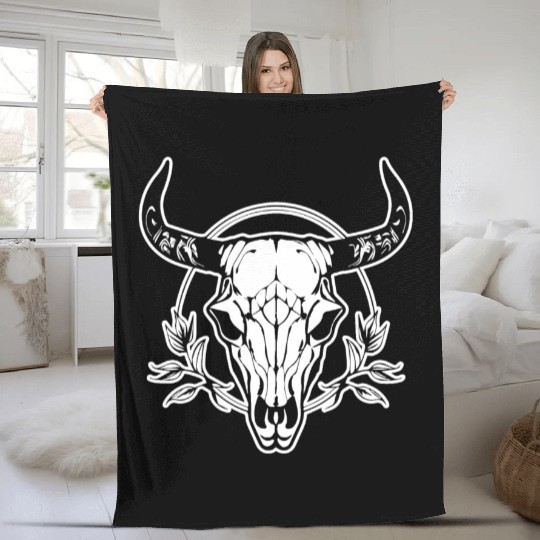 Cow Skull Boho Fleece Blankets