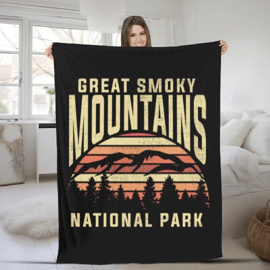 Retro National Park Great Smoky Mountains National Fleece Blankets