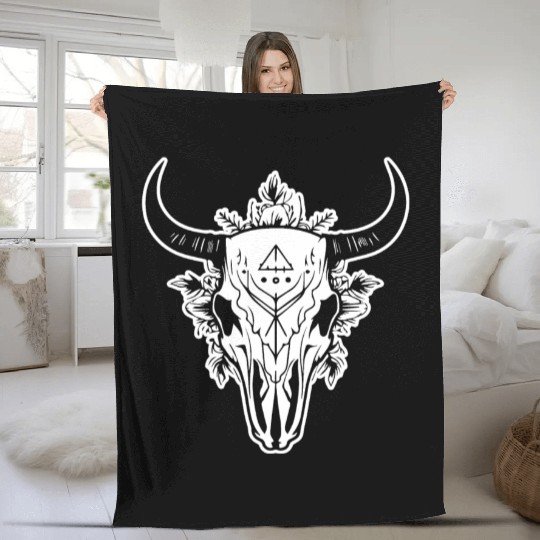 Cow Skull Boho Fleece Blankets