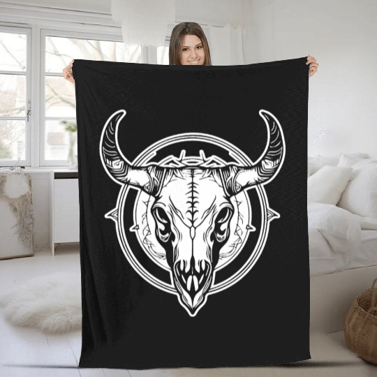Cow Skull Boho Fleece Blankets