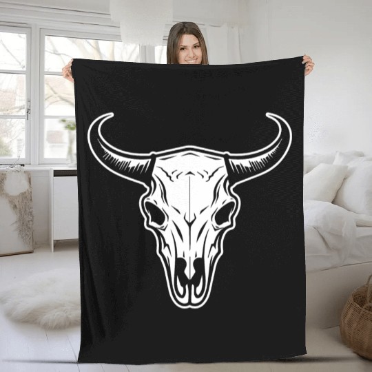 Cow Skull Boho Fleece Blankets