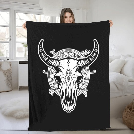 Cow Skull Boho Fleece Blankets