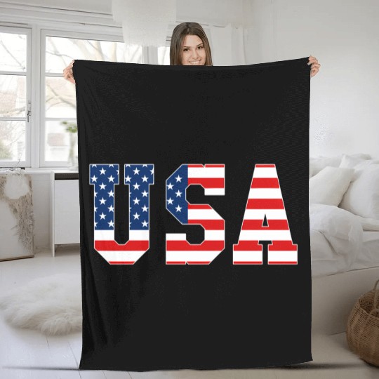 Usa Patriotic American Flag Red White Blue Fleece Blankets