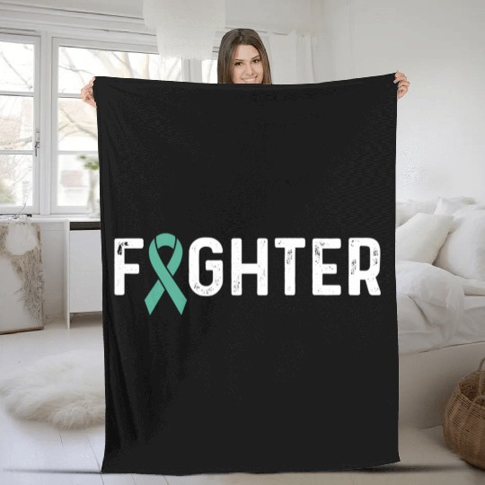 Ovarian Cancer Awareness Products Teal Ribbon Fleece Blankets