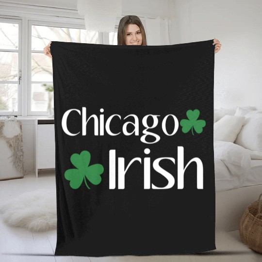 Chicago Irish St Patric Day Shamrock Chicago Fleece Blankets