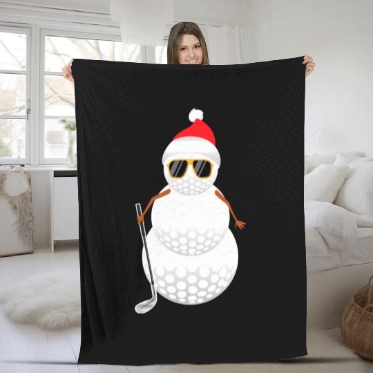 Santa Snowman Golf Ball Golfer Fleece Blankets