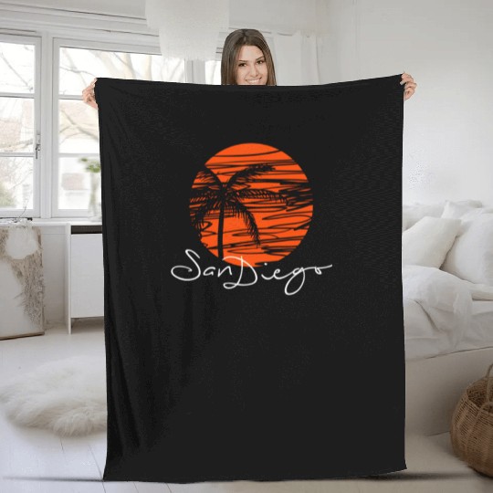 Creative San Diego Travel Vacation- Sunset - Palm Fleece Blankets