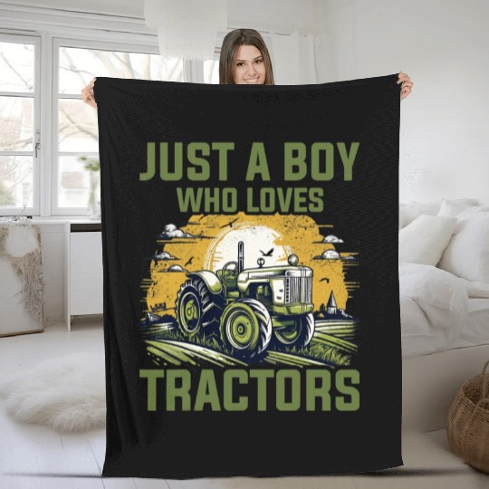 Farm Lifestyle Just A Boy Who Loves Tractors Fleece Blankets