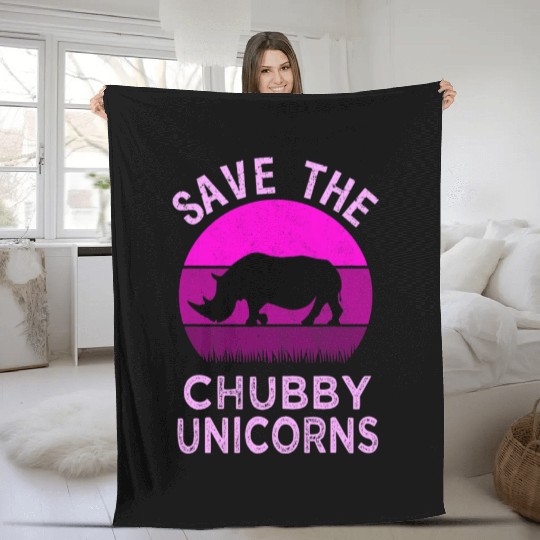 Save The Chubby Unicorns Retro Style Rhino 3 Fleece Blankets