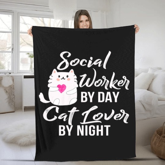 Social Worker By Day Cat Lover By Night Cat Lover Fleece Blankets