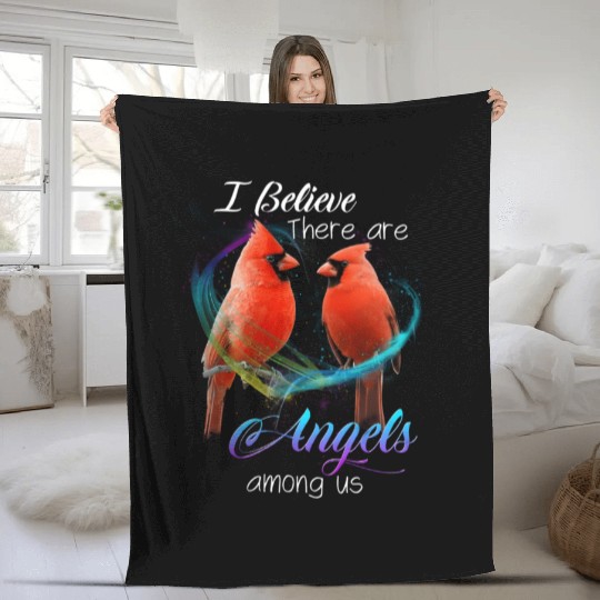 Cardinal Bird I Believe There Are Angels Among Us Fleece Blankets