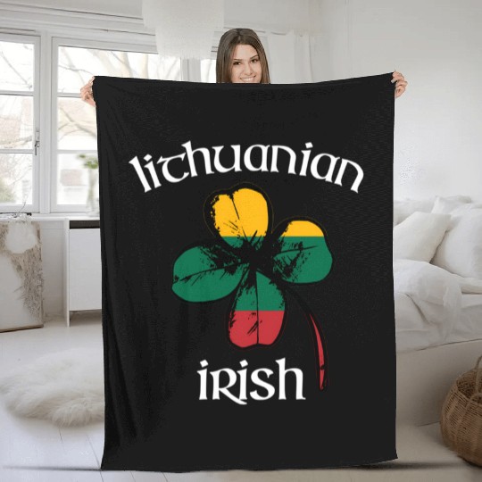 Lithuanian Irish Flag Of Lithuania Shamrock Fleece Blankets