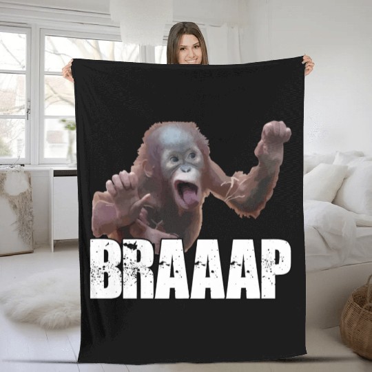 Braaap Monkey Face Riding A Motocross Fleece Blankets
