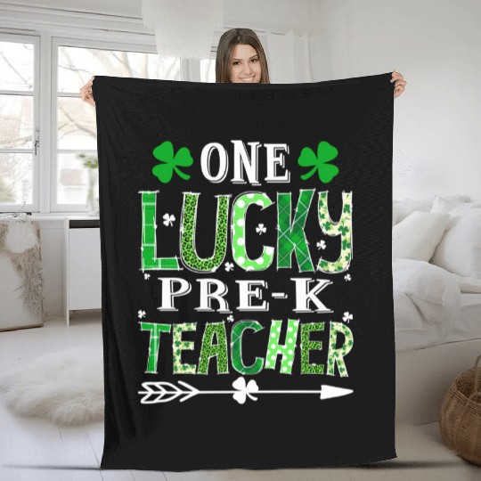 St Patrick'S Day One Lucky Pre-K Teacher Shamrock Fleece Blankets