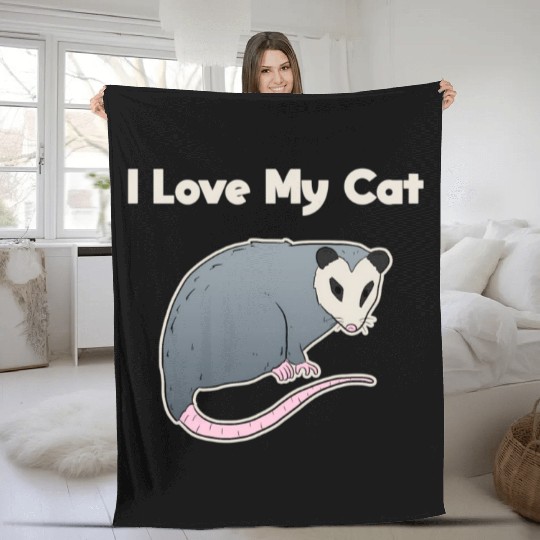 I Love My Cat Opossum Fleece Blankets
