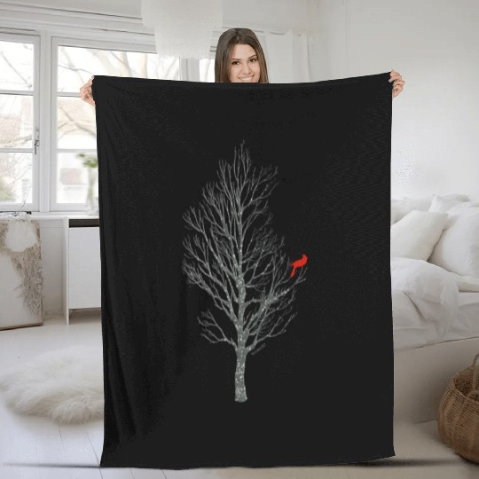 Winter Tree W Cardinal Bird Fleece Blankets