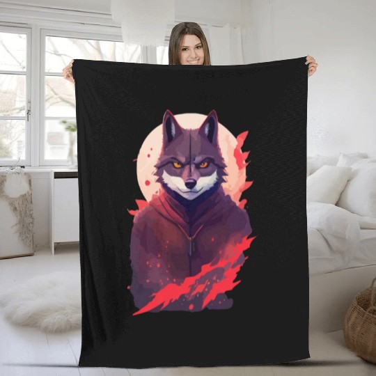 Ninja Style: The Cute Wolf Face with a Twist of Me Fleece Blankets