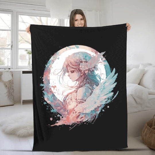 Watercolor Anime Fairy Cute Fairycore Pastel Goth Fleece Blankets