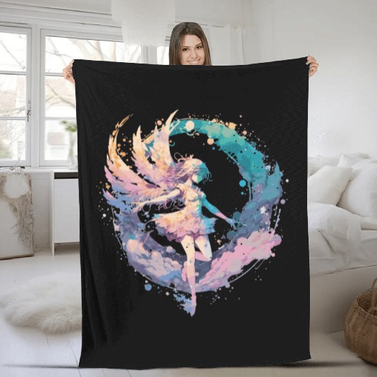 Watercolor Fairy Painting Fairycore Pastel Goth Bu Fleece Blankets