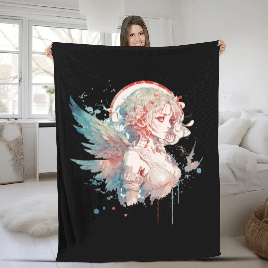 Anime Fairy Portrait Girl Fairycore Grunge Pastel Fleece Blankets