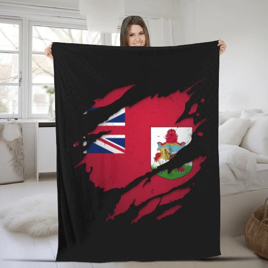 Proud Bermudians Torn Ripped Bermuda Flag Fleece Blankets