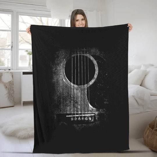 Acoustic Guitar Six String Rock Roll Fleece Blankets