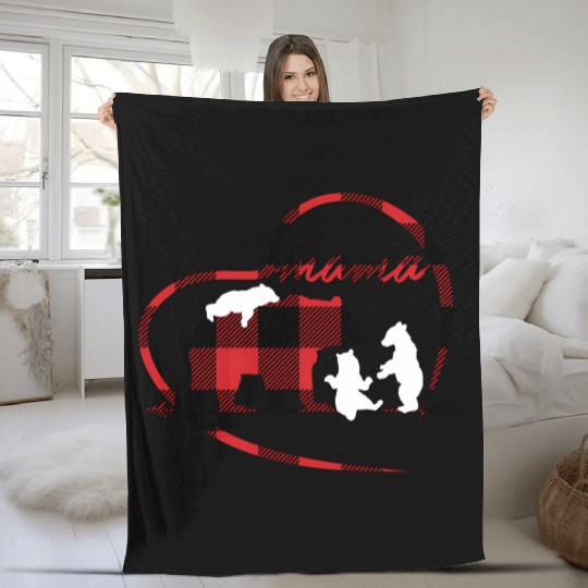 Mama Bear 3 Cubs Red Buffalo Plaid Heart For Mom Fleece Blankets