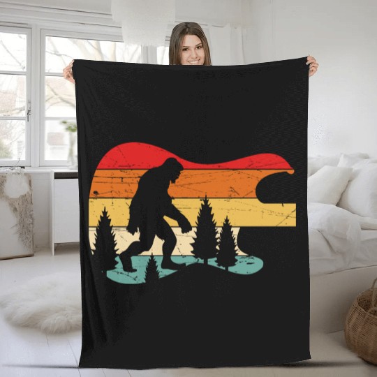 Bigfoot Guitar Vintage Sasquatch Believers Fleece Blankets