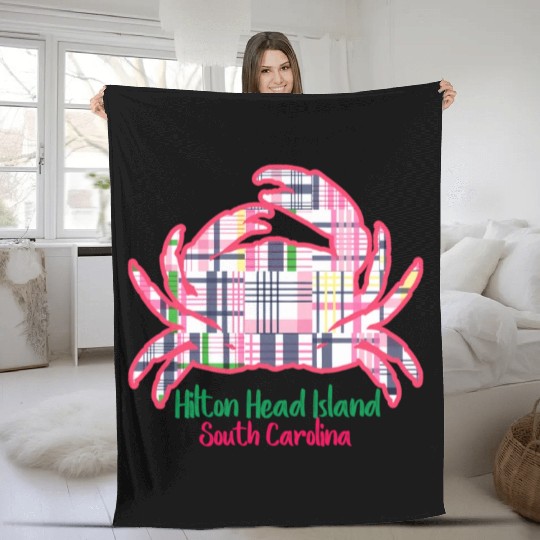 Hilton Head Island Preppy Plaid Crab Fleece Blankets