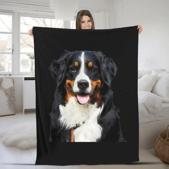 Portrait Of Bernese Mountain Dog Fleece Blankets