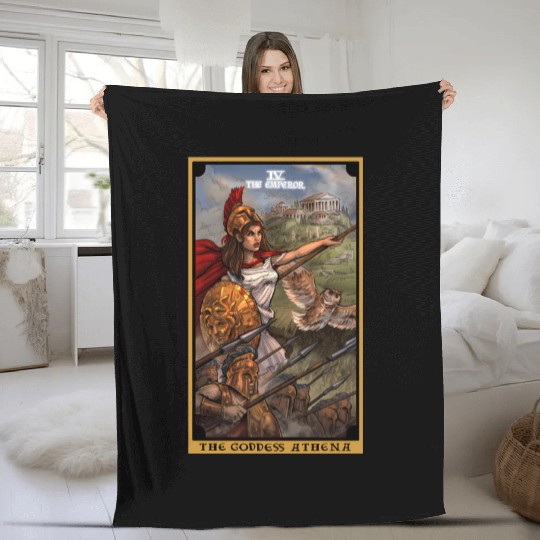 The Goddess Athena The Emperor Tarot Card Greek Fleece Blankets
